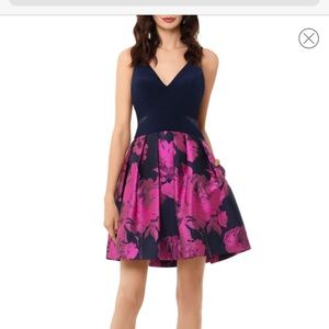 XSCAPE Brocade Dress with cutouts and pockets